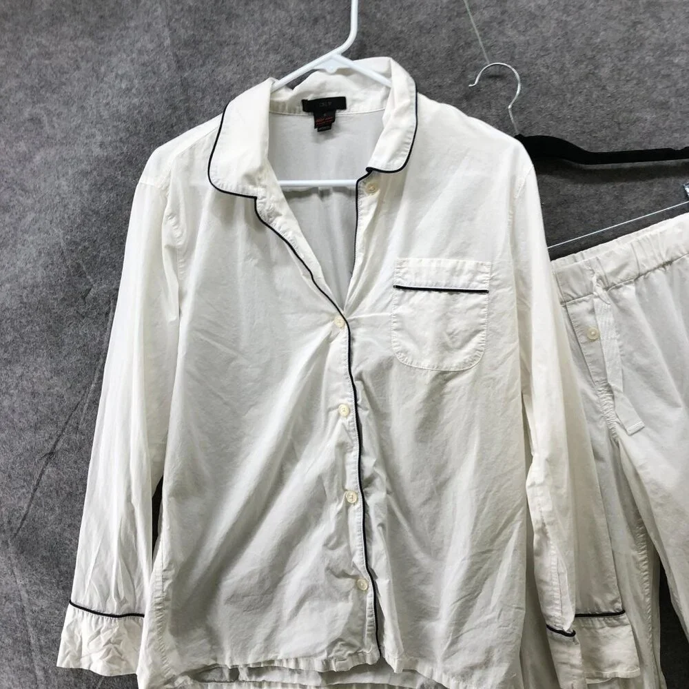 J. Crew Vintage Pajama Set Womens S White Cotton Long Sleeve Lightweight Button - Picture 2 of 14